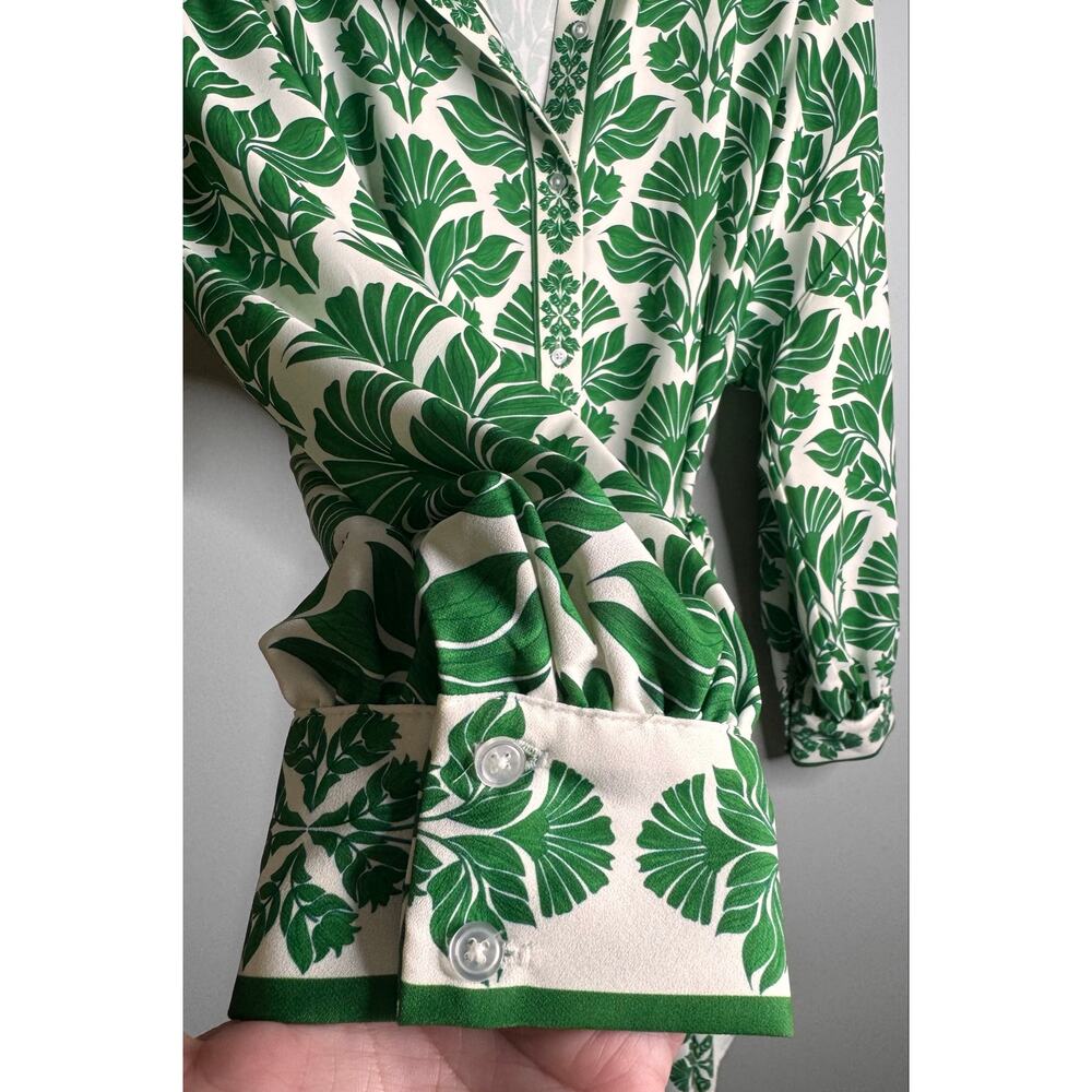 Alex Marie NWOT Green Tie Tropical Oasis Floral Print Mini Wren Dress - Size 18 - Picture 2 of 11